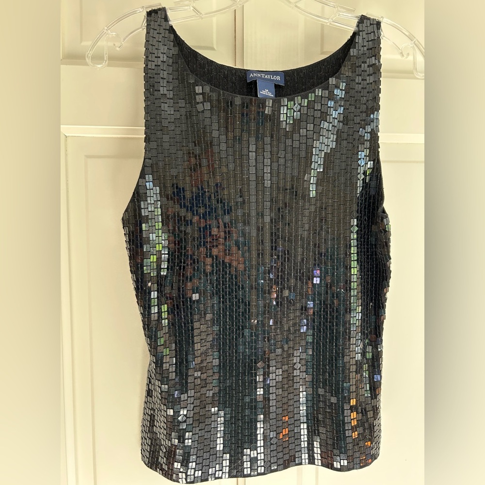 NWOT Ann Taylor Black Sequin Sleeveless Top